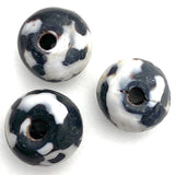 SALE, Black/White Recycled Glass, Little Zebra Lumpies, Beads from Africa, 12-14mm, Pack of FOUR #L269