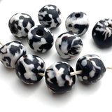SALE, Black/White Recycled Glass, Little Zebra Lumpies, Beads from Africa, 12-14mm, Pack of FOUR #L269