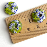 Recycled Rustic African Glass "Donut" Beads, Green with Sead Beads Inside 14mm,  #L683