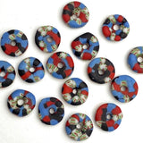 Recycled Rustic African Glass "Donut" Beads, Blue/Black/Red 14mm,  #L706