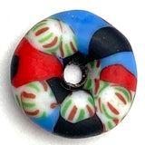 Recycled Rustic African Glass "Donut" Beads, Blue/Black/Red 14mm,  #L706