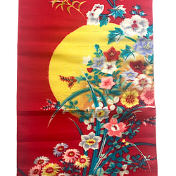 Full Moon Flowers, Vintage Meisen Kimono Silk Pieces, 13" x 54" from Japan # ZP-39