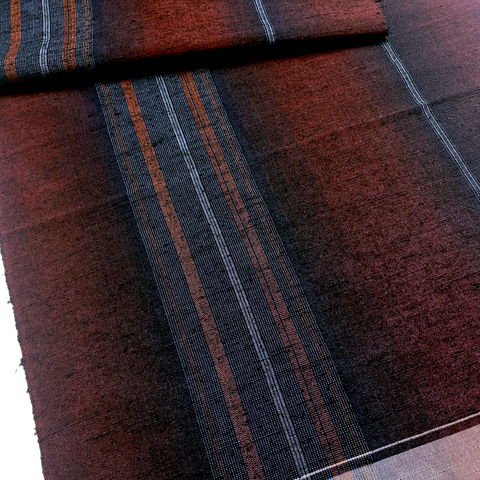 Intense Dark Plum/Indigo Ombre Melted Stripes, Rustic Slubby Vintage Kimono Silk Fro Japan By the Yard #305
