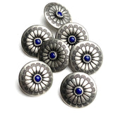 OUTLET ITEM Concho Sunflower Button with "Lapis" Stone, Less Domed, Nickel Silver 7/8"   #SW-223A