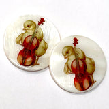 Re-Stocked Chick Playing Cello Large Pearl Shell Button 1-3/8"  #SC-1651