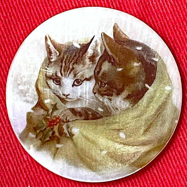 SALE, Cats in Blanket Pearl Shell Button 1-3/8"  #SC-1653 Kitty Button, by Susan Clarke