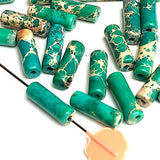 Re-Stocked, Green/Taupe Imperial Jasper Cylinder Beads, 13mm x 4mm, 1/2" Long, Strand of 25 Beads/nd of  #LP-40