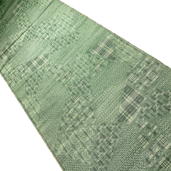 Green Faux Patchwork Ikat Sampler Vintage Kimono Tsumugi Pongee Silk Pieces 14" x 61" from Japan # ZP-40