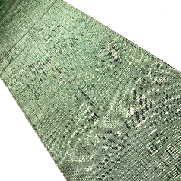 Green Faux Patchwork Ikat Sampler Vintage Kimono Tsumugi Pongee Silk Pieces 14" x 61" from Japan # ZP-40