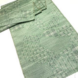 Green Faux Patchwork Ikat Sampler Vintage Kimono Tsumugi Pongee Silk Pieces 14" x 61" from Japan # ZP-40