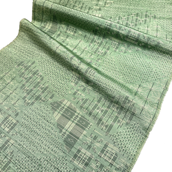 Green Faux Patchwork Ikat Sampler Vintage Kimono Tsumugi Pongee Silk Pieces 14" x 61" from Japan # ZP-40