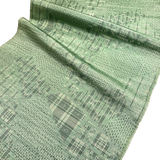 Green Faux Patchwork Ikat Sampler Vintage Kimono Tsumugi Pongee Silk Pieces 14" x 61" from Japan # ZP-40