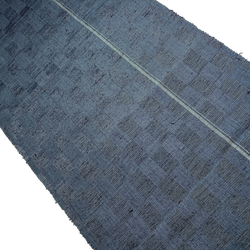 Grayish Blue One Stripe and Semi-Visible Grid Vintage Kimono Silk Pieces 14" x 50" from Japan # ZP-41