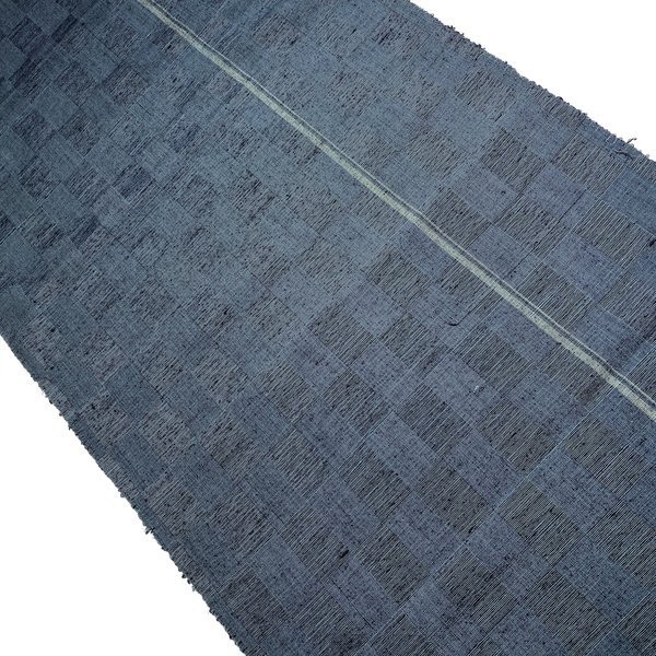 Grayish Blue One Stripe and Semi-Visible Grid Vintage Kimono Silk Pieces 14" x 50" from Japan # ZP-41