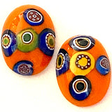 SALE Bright Orange Vintage Glass Cabochons Oval Millefiori 13/16", TWO for $2.00  #CL-05