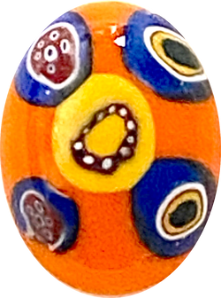 Running Low, Bright Orange Vintage Glass Cabochons Oval Millefiori 13/16", TWO for $2.00  #CL-05