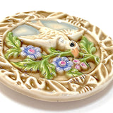Bird Flying with Flowers, Hand Painted Art Stone Button by Susan Clarke 1.5" #SC-1077