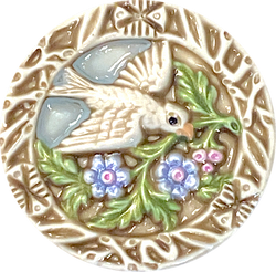 Bird Flying with Flowers, Hand Painted Art Stone Button by Susan Clarke 1.5" #SC-1077