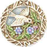 Bird Flying with Flowers, Hand Painted Art Stone Button by Susan Clarke 1.5" #SC-1077