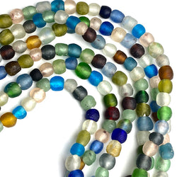 Secret Beach Mix, Recycled Glass, African Rustic Beads from Ghana,  8-10mm, Strand of 60 Beads #L-126