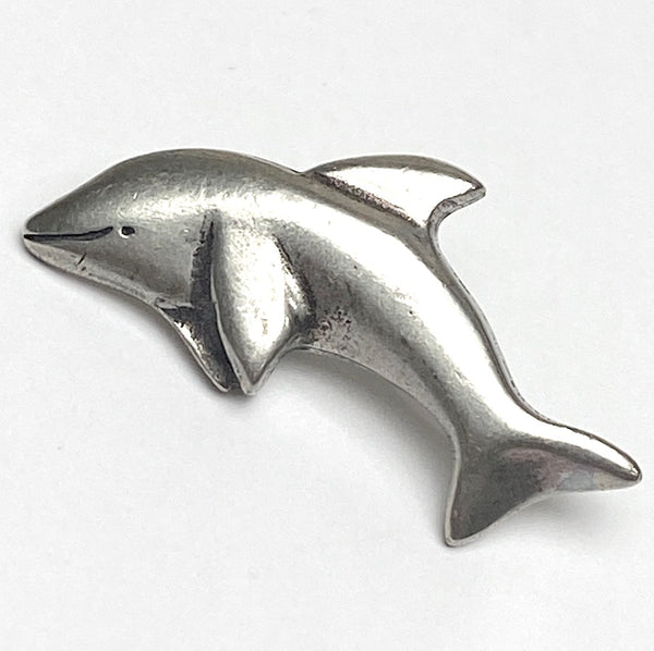 Sale, Pewter Dolphin Button, 1-1/8"  Danforth USA, 28mm Shank Back  # FJ-109