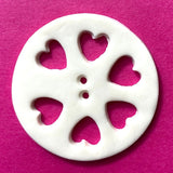 Six Hearts Wheel Porcelain Large Handmade 2 Hole Button 1-1/2"