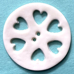 Six Hearts Wheel Porcelain Large Handmade 2 Hole Button 1-1/2"