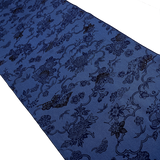 Indigo/Navy Sarasa Traditional Floral Vintage Kimono Silk Chirimen Crepe 14" x 40"  #KK-170