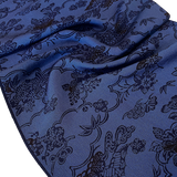 Indigo/Navy Sarasa Traditional Floral Vintage Kimono Silk Chirimen Crepe 14" x 40"  #KK-170