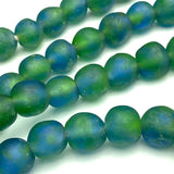 SALE Dark Greens/Blues Beads from Ghana,Recycled Glass Large, 13mm, Strand of 50 Beads #GHL-719
