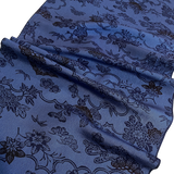 Indigo/Navy Sarasa Traditional Floral Vintage Kimono Silk Chirimen Crepe 14" x 40"  #KK-170