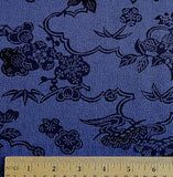 Indigo/Navy Sarasa Traditional Floral Vintage Kimono Silk Chirimen Crepe 14" x 40"  #KK-170