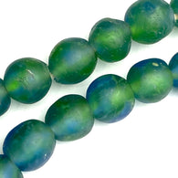 Running Low, Large Greens/Blues Recycled Glass Hand Made Beads from Ghana, Africa, 13mm, Strand of 50 Beads #L-719