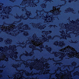 Indigo/Navy Sarasa Traditional Floral Vintage Kimono Silk Chirimen Crepe 14" x 40"  #KK-170