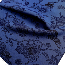 Indigo/Navy Sarasa Traditional Floral Vintage Kimono Silk Chirimen Crepe 14" x 40"  #KK-170