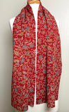 Deep Red Swirls and Fantasy Flowers Traditional Vintage Kimono Polyester Chirimen Crepe 14" x 61"  #KK-171