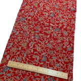 Deep Red Swirls and Fantasy Flowers Traditional Vintage Kimono Polyester Chirimen Crepe 14" x 61"  #KK-171