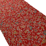 Deep Red Swirls and Fantasy Flowers Traditional Vintage Kimono Polyester Chirimen Crepe 14" x 61"  #KK-171