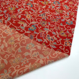 Deep Red Swirls and Fantasy Flowers Traditional Vintage Kimono Polyester Chirimen Crepe 14" x 61"  #KK-171