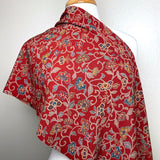 Deep Red Swirls and Fantasy Flowers Traditional Vintage Kimono Polyester Chirimen Crepe 14" x 61"  #KK-171