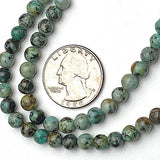 Green/Chocolate 'African Turquoise' Jasper, Small Round 6mm, 3/16", Large Hole, Pack of 32 Beads #L306