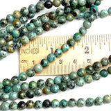 Green/Chocolate 'African Turquoise' Jasper, Small Round 6mm, 3/16", Large Hole, Pack of 32 Beads #L306