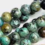 Green/Chocolate 'African Turquoise' Jasper, Small Round 6mm, 3/16", Large Hole, Pack of 32 Beads #L306