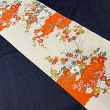 Orange and Ivory Yuzen Silk Print, Vintage Kimono Chirimen Crepe from Japan 14" x 61"  #KK-172