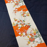 Orange and Ivory Yuzen Silk Print, Vintage Kimono Chirimen Crepe from Japan 14" x 61"  #KK-172