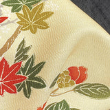 Orange and Ivory Yuzen Silk Print, Vintage Kimono Chirimen Crepe from Japan 14" x 43"  #KK-172