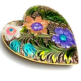 Running Low, Heart w. Handpainted Flowers Metal Shank Back Button, 1" by Susan Clarke  #SC-120