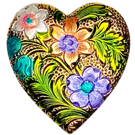 Running Low, Engraved Heart w. Hand Painted Flowers Metal Shank Back Button, 1" by Susan Clarke  #SC-120
