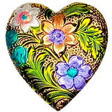 Running Low, Heart w. Handpainted Flowers Metal Shank Back Button, 1" by Susan Clarke  #SC-120