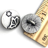 Butterfly and Flower Silver/Black Metal Button, 3/4" 19mm, Shank Back  #SWC-137